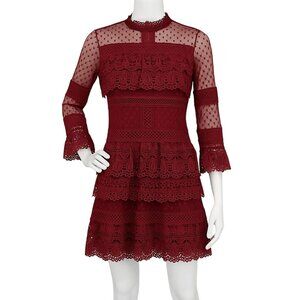 Boutique Tiered Mini Dress Women Size M Floral Lace Mesh Bell Sleeve Whimsigoth